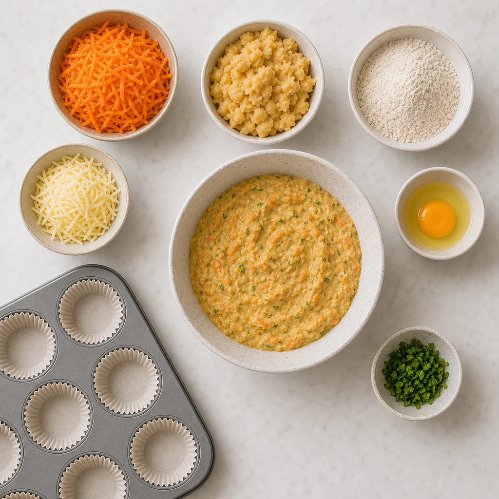 Soft Carrot Chickpea Savory Cupcakes Mild Herbs ingredients image for TinyTummyTreats