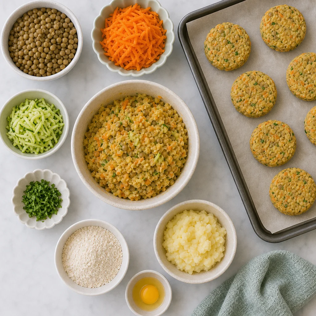 Soft Lentil Vegetable Patties Mild Herb ingredients image for TinyTummyTreats