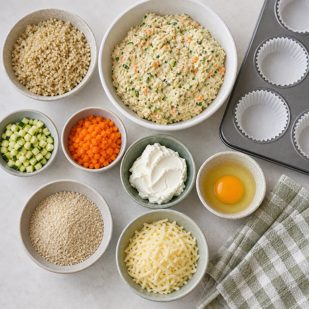 Soft Quinoa Veggie Savory Cheesecake Bites ingredients image for TinyTummyTreats