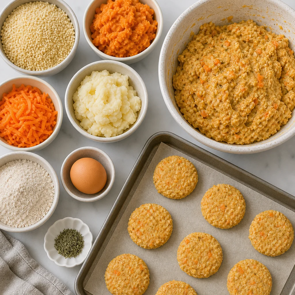 Soft Root Vegetable Millet Toddler Cakes Sage ingredients image for TinyTummyTreats