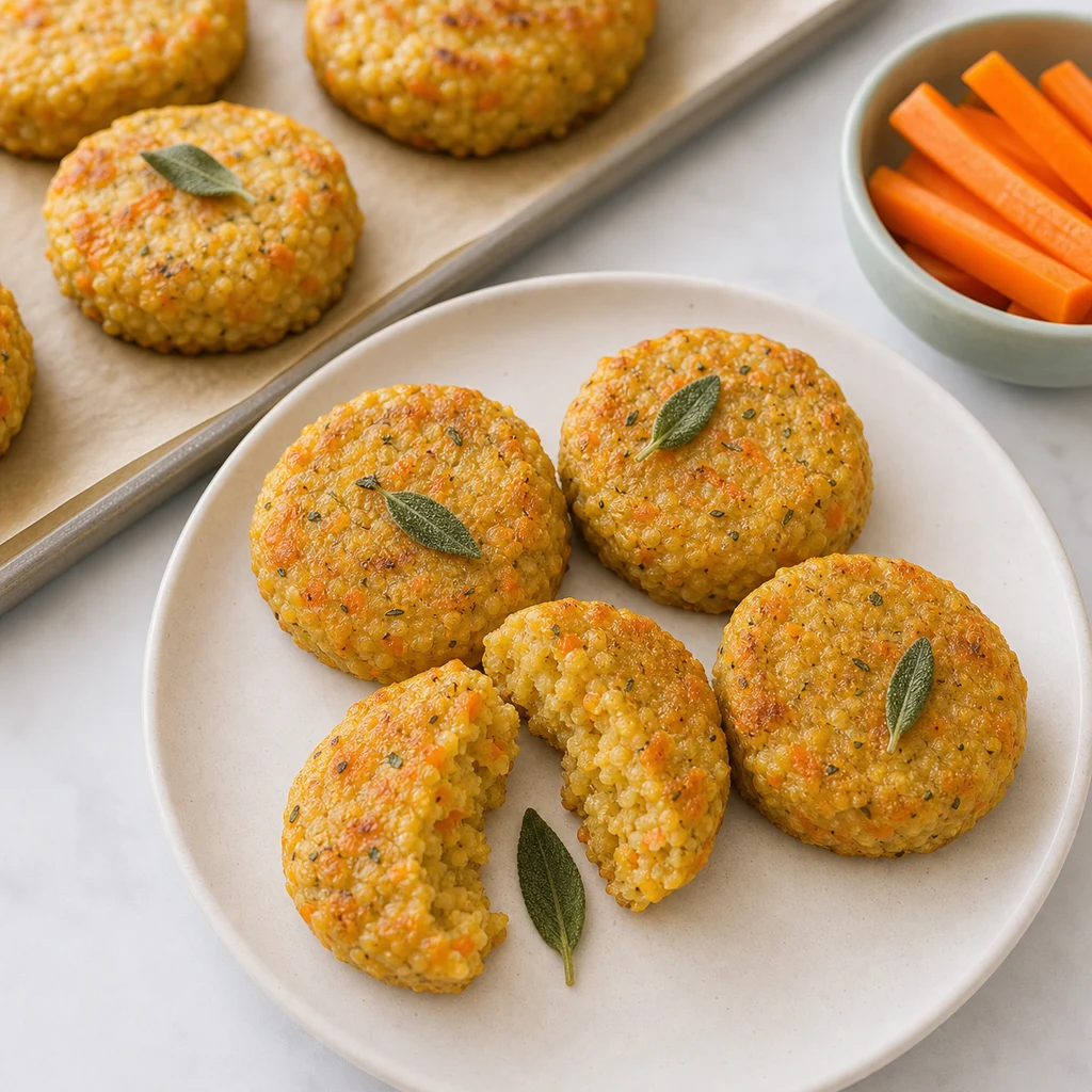 Soft Root Vegetable Millet Toddler Cakes Sage process image for TinyTummyTreats