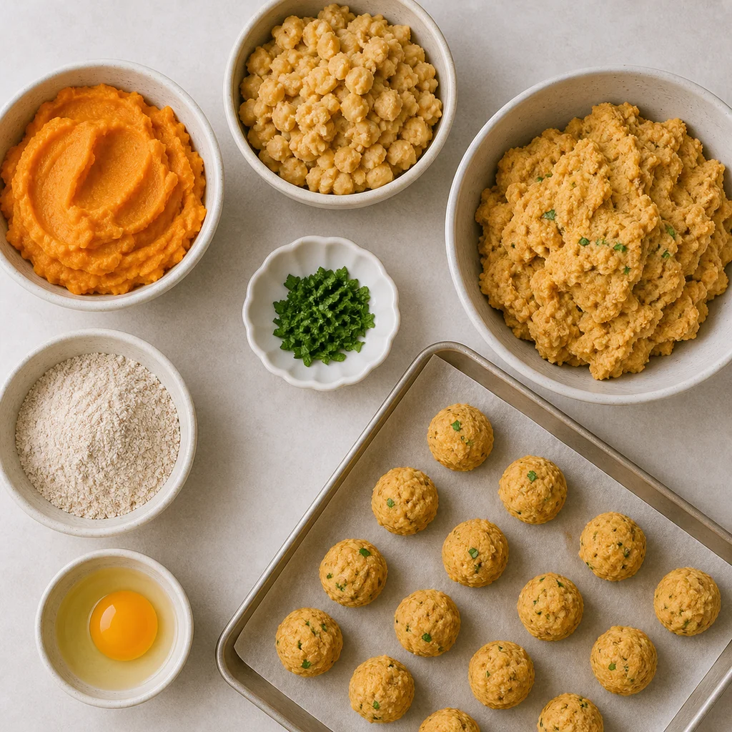 Soft Sweet Potato Chickpea Dumplings Mild Herbs ingredients image for TinyTummyTreats