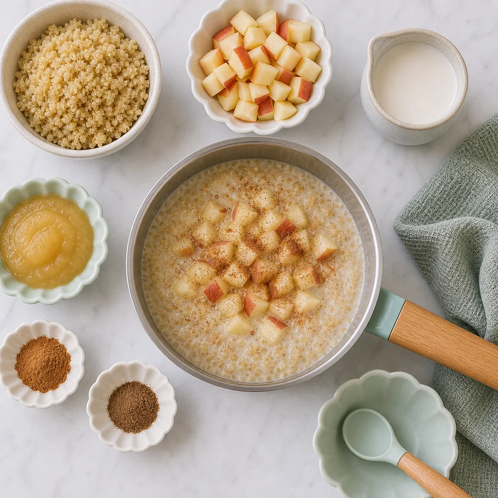 Spiced Quinoa Apple Toddler Porridge Cinnamon Nutmeg ingredients image for TinyTummyTreats