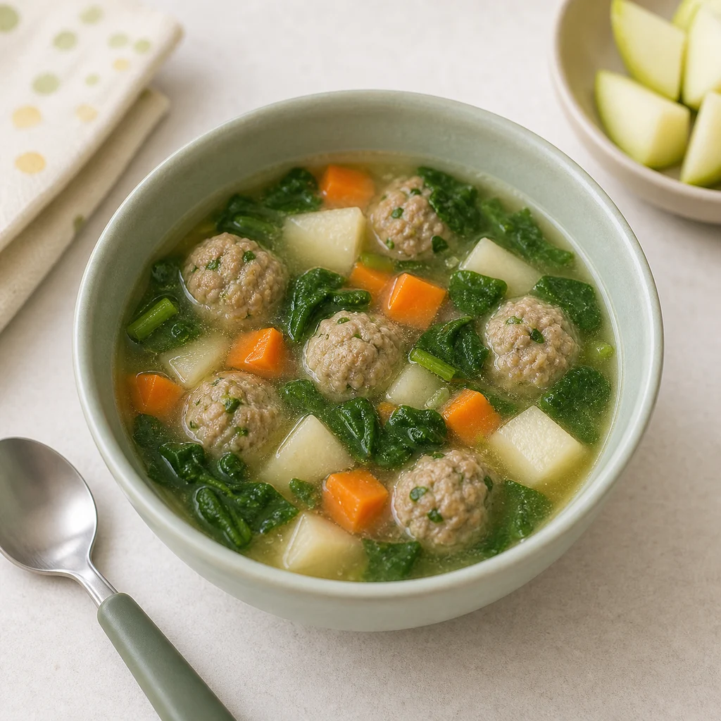 Spinach Pear Toddler Meatball Soup process image for TinyTummyTreats
