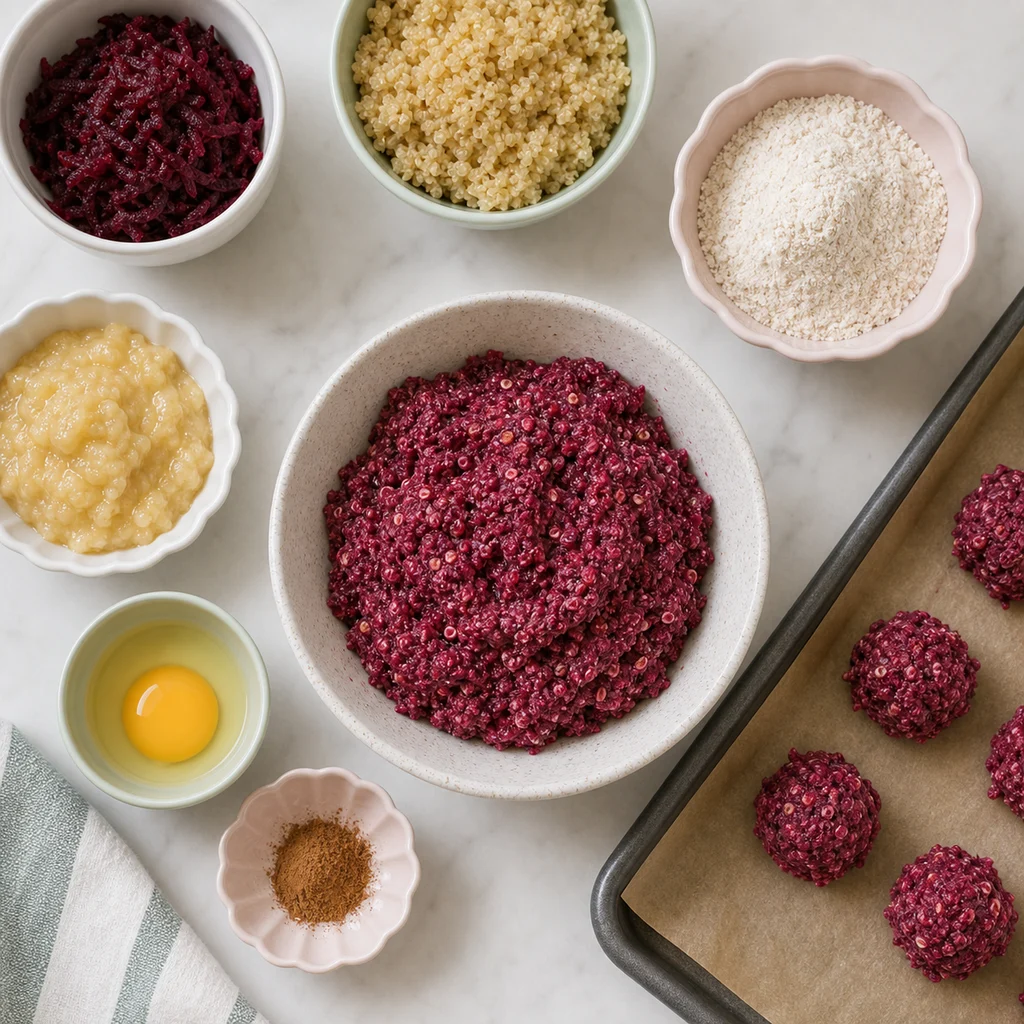 Sweet Beet And Quinoa Toddler Cookies ingredients image for TinyTummyTreats