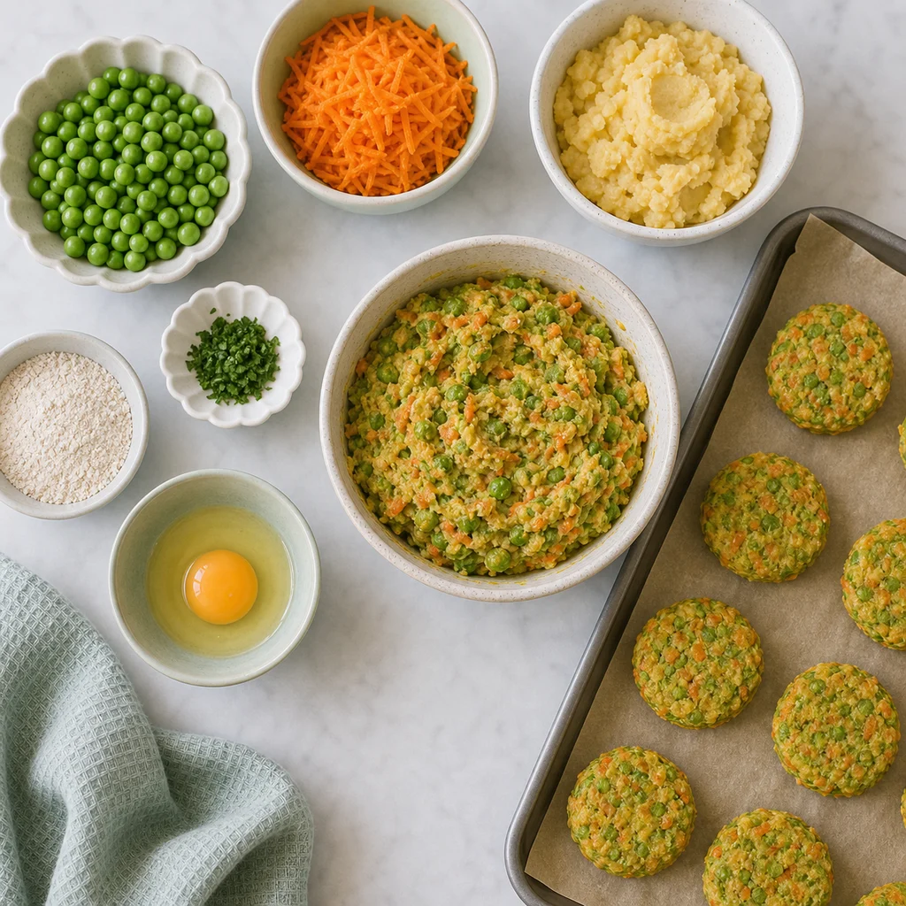 Sweet Pea Carrot Toddler Patties Mild Herb ingredients image for TinyTummyTreats