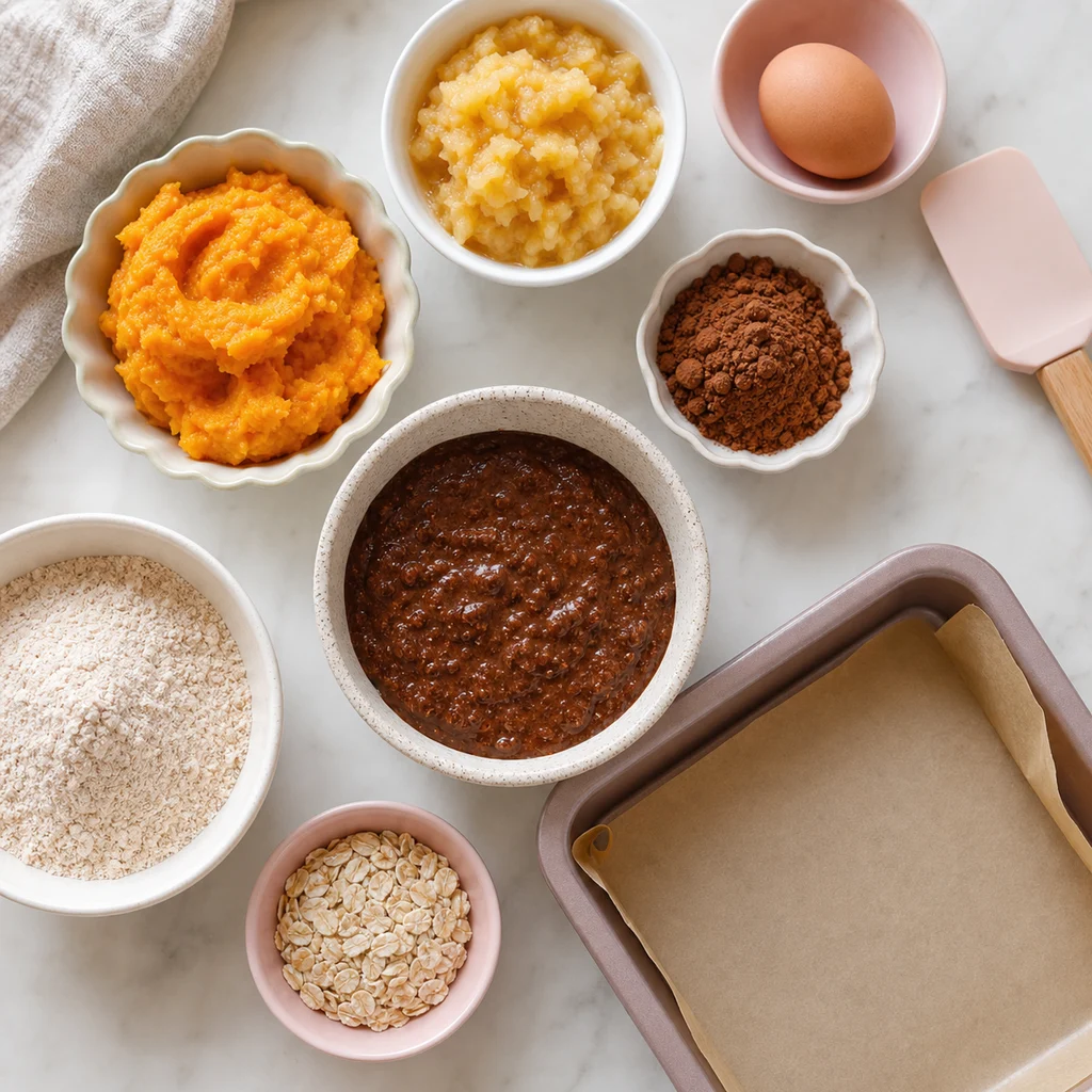 Sweet Potato Apple Toddler Brownies ingredients image for TinyTummyTreats