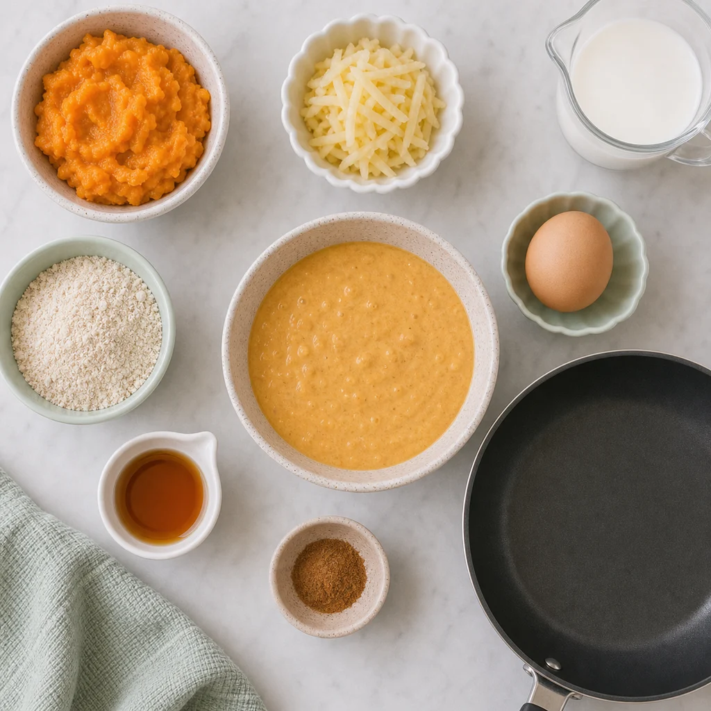 Sweet Potato Apple Toddler Pancake Stacks Cinnamon Maple Drizzle ingredients image for TinyTummyTreats