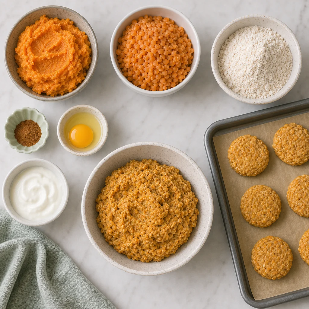 Sweet Potato Lentil Mini Biscuits Mild Cinnamon ingredients image for TinyTummyTreats