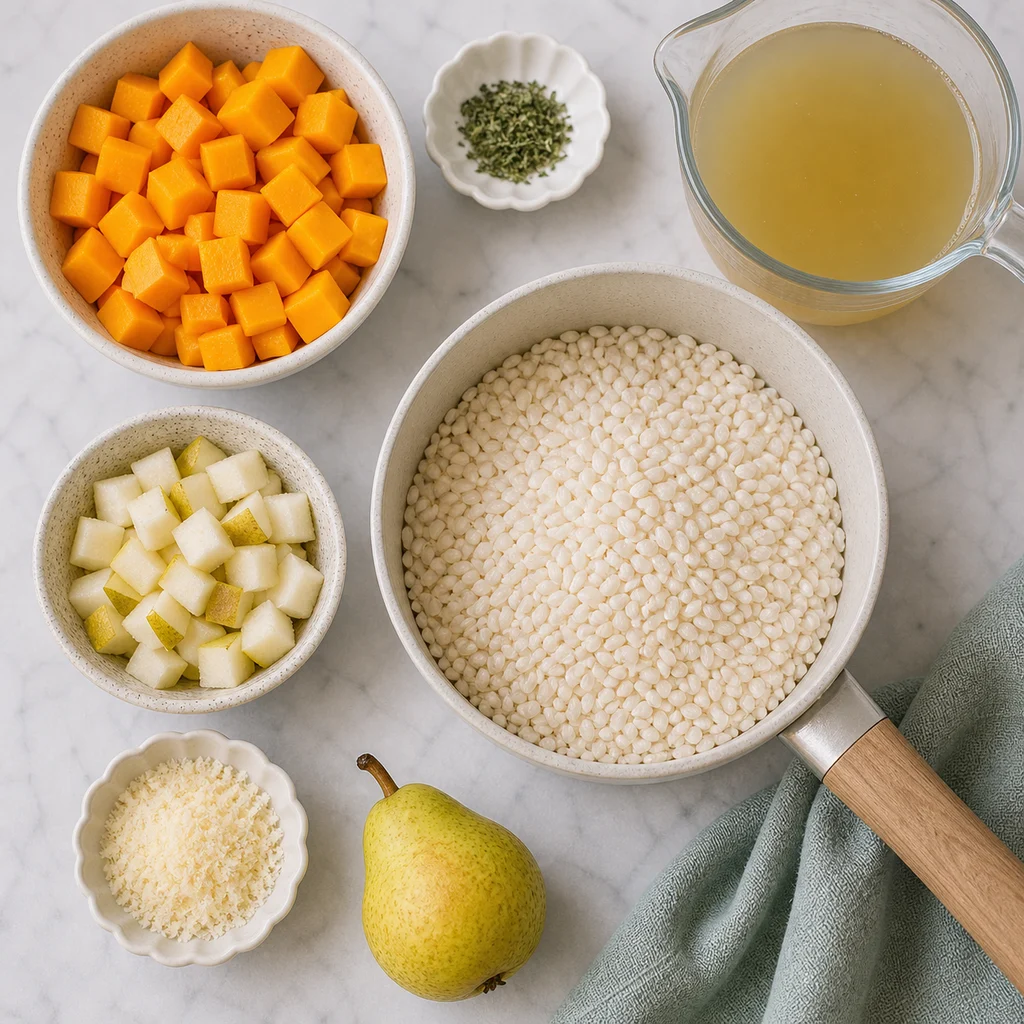 Tender Butternut Squash Pear Risotto Toddlers ingredients image for TinyTummyTreats