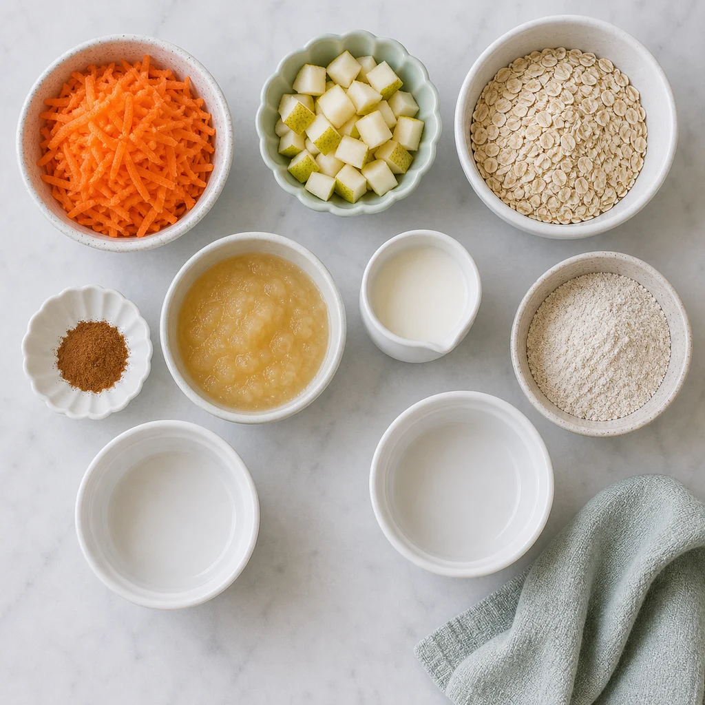 Tender Carrot Pear Toddler Cobbler Oat Topping ingredients image for TinyTummyTreats