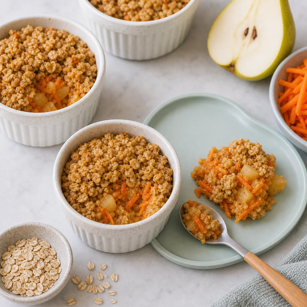Tender Carrot Pear Toddler Cobbler Oat Topping process image for TinyTummyTreats