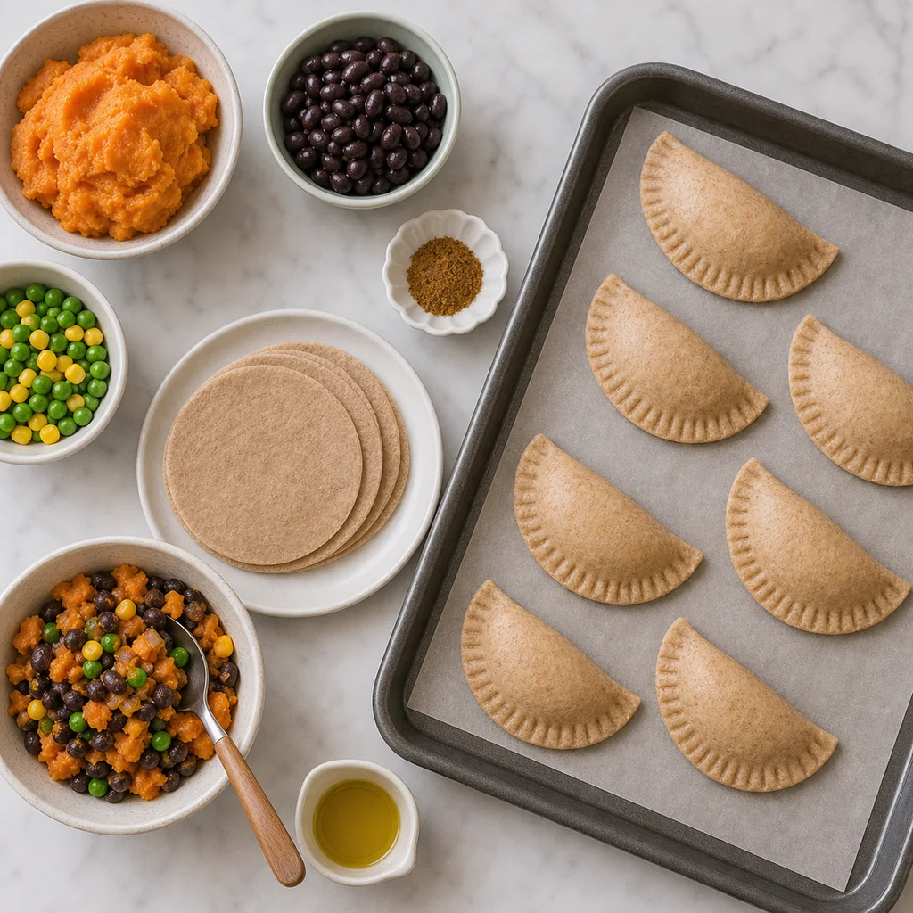 Tender Sweet Potato Black Bean Vegan Empanadas ingredients image for TinyTummyTreats