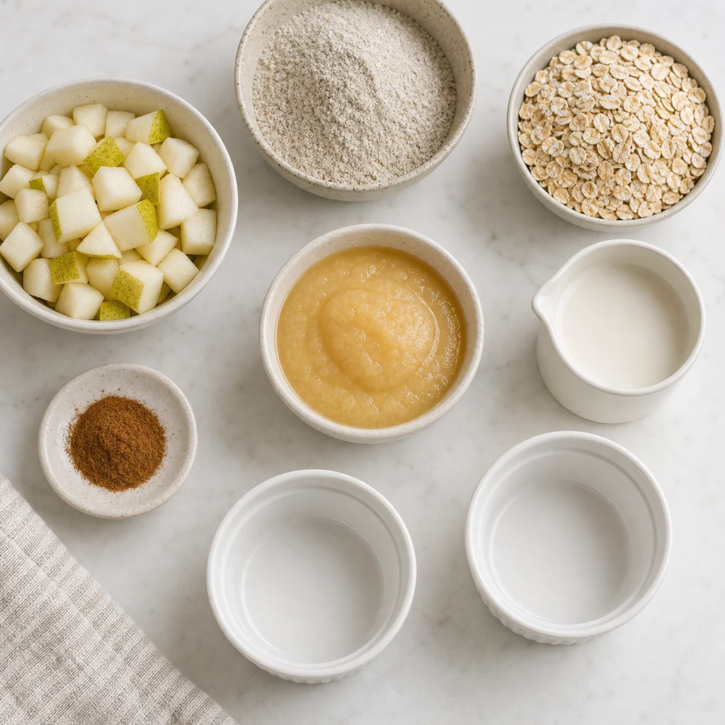 Vegan Buckwheat Pear Soft Breakfast Crumble ingredients image for TinyTummyTreats