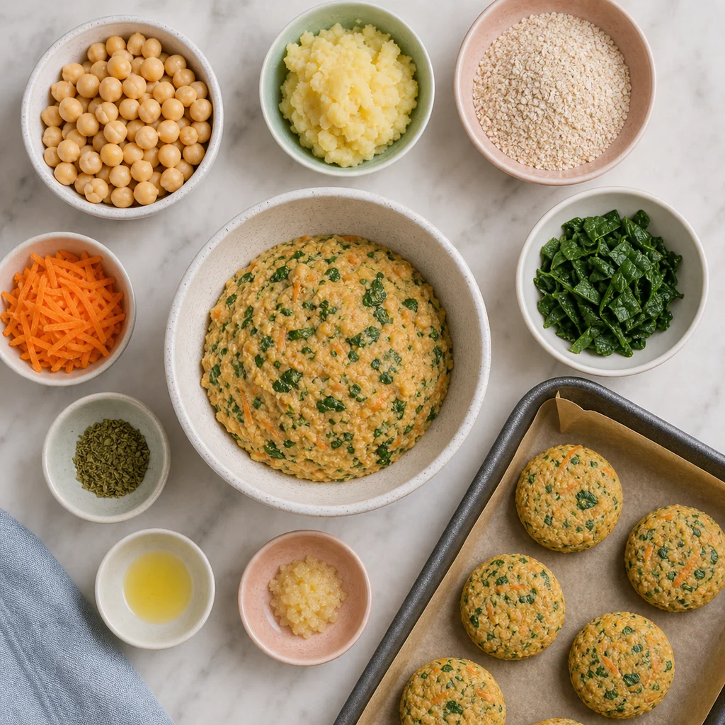 Vegetable Chickpea Patties Hidden Spinach ingredients image for TinyTummyTreats