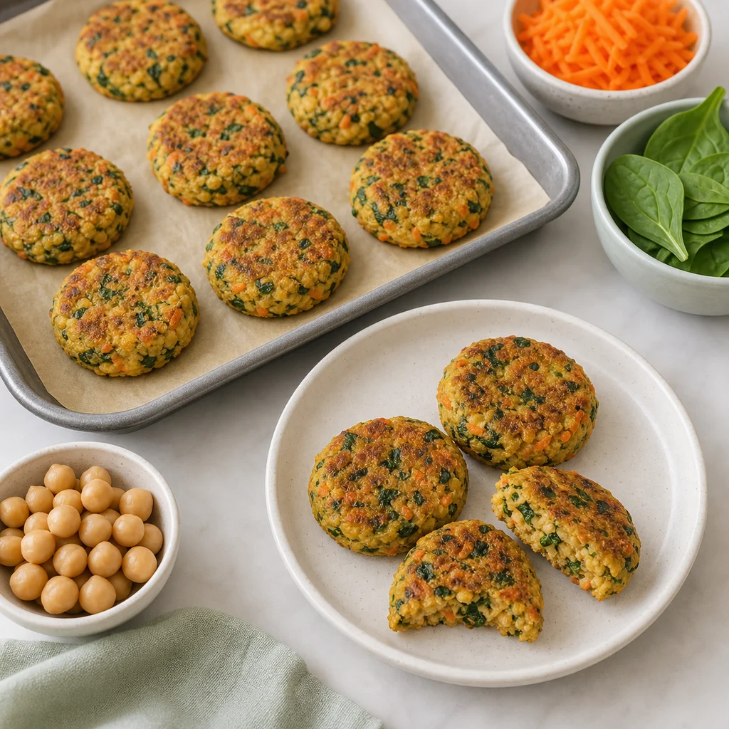 Vegetable Chickpea Patties Hidden Spinach process image for TinyTummyTreats