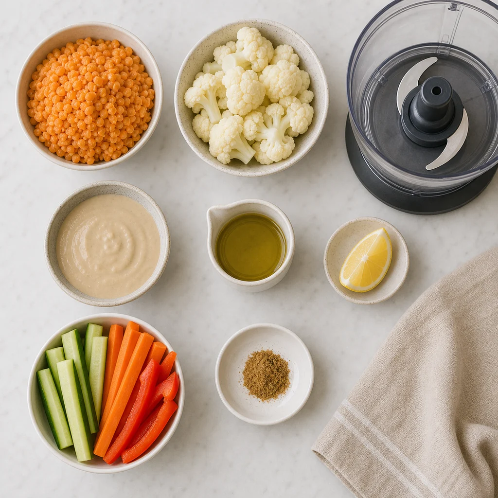 Velvety Lentil Cauliflower Hummus Dip Toddlers ingredients image for TinyTummyTreats
