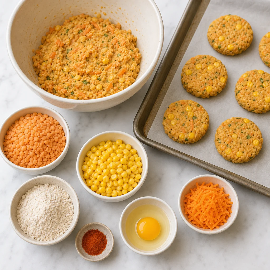 Vitamin Packed Lentil Sweetcorn Cakes Mild Smoked Paprika ingredients image for TinyTummyTreats