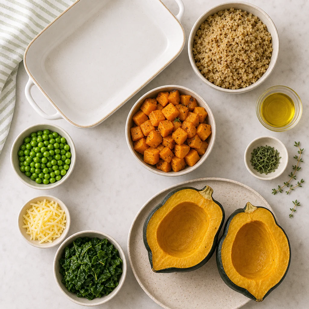 Warm Quinoa Butternut Squash Stuffed Acorn Squash Boats ingredients image for TinyTummyTreats
