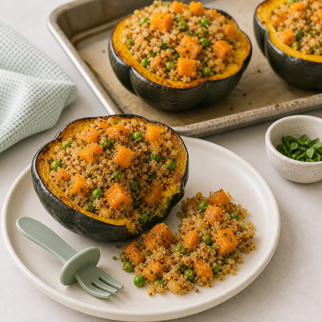 Warm Quinoa Butternut Squash Stuffed Acorn Squash Boats process image for TinyTummyTreats