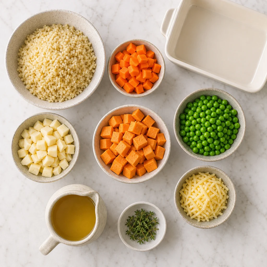 Warm Savory Millet Root Vegetable Casserole ingredients image for TinyTummyTreats