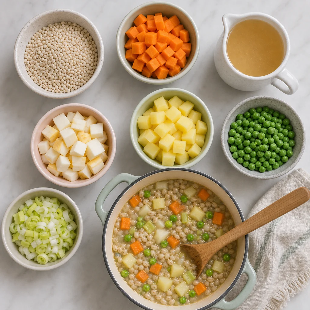 Winter Veggie Barley Toddler Stew ingredients image for TinyTummyTreats