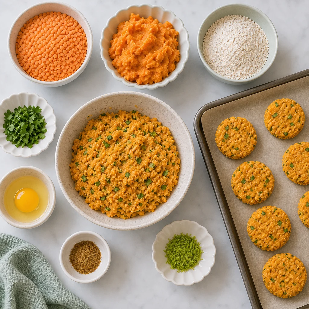 Zesty Lentil Sweet Potato Patties Cilantro Lime ingredients image for TinyTummyTreats