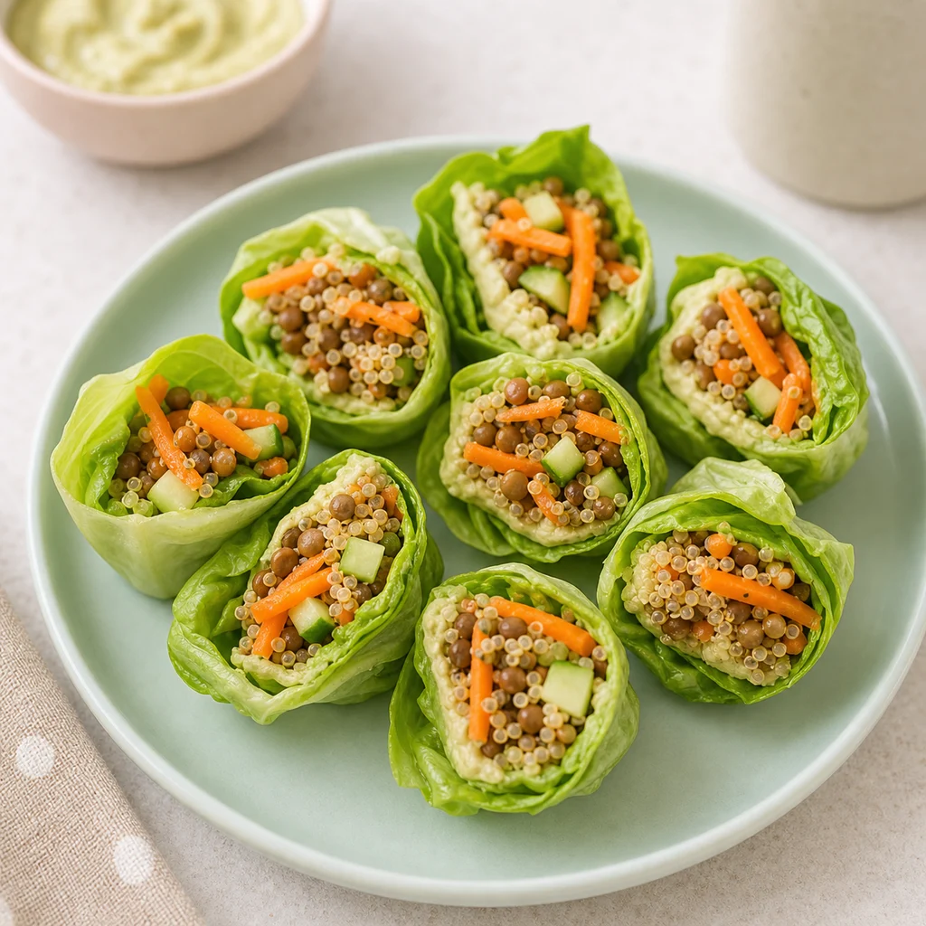 Zesty Quinoa Lentil Lettuce Wraps Carrot Cucumber process image for TinyTummyTreats